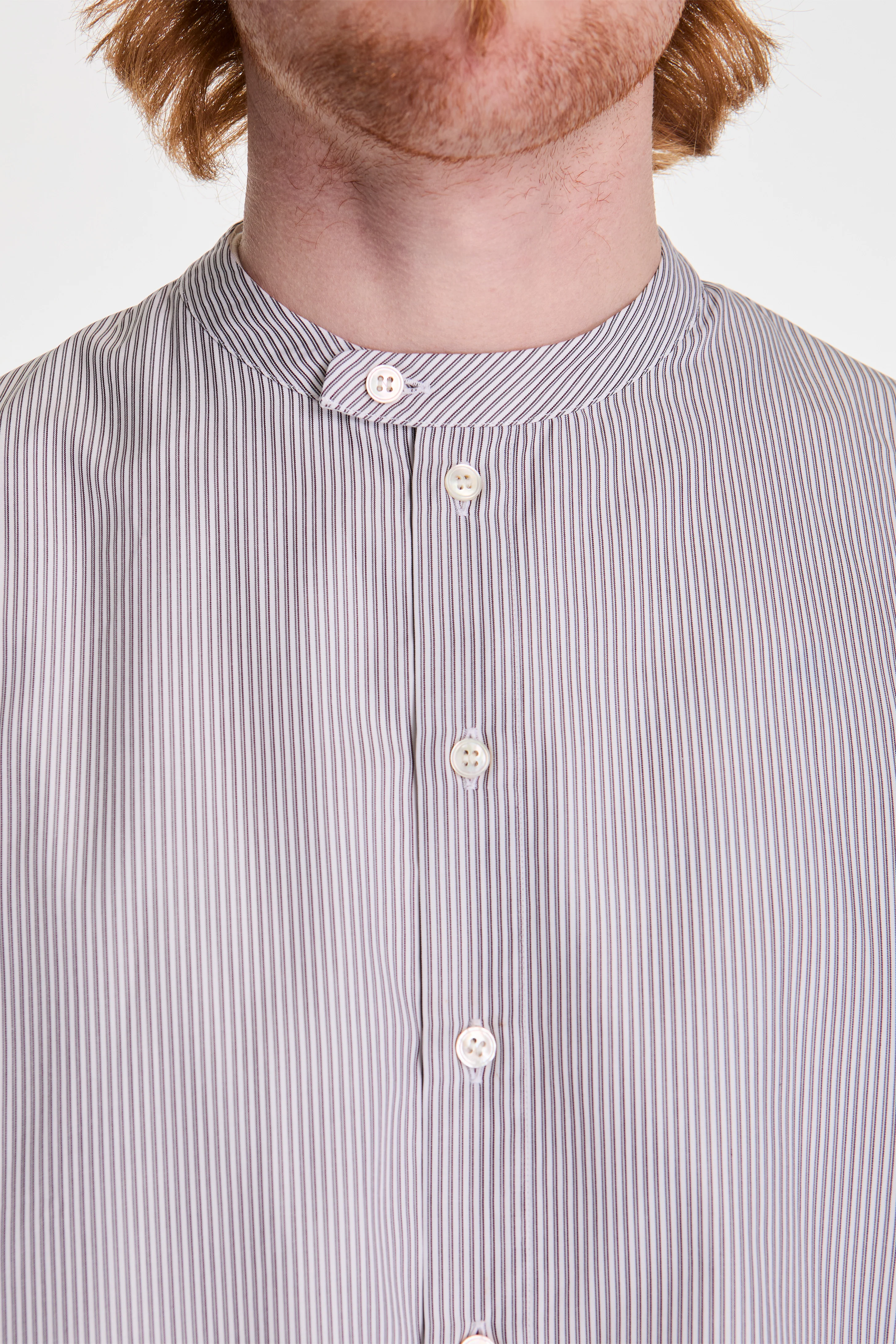 Nick Grandad Collar Shirt Narrow Shadow Stripe Grey - Image 3