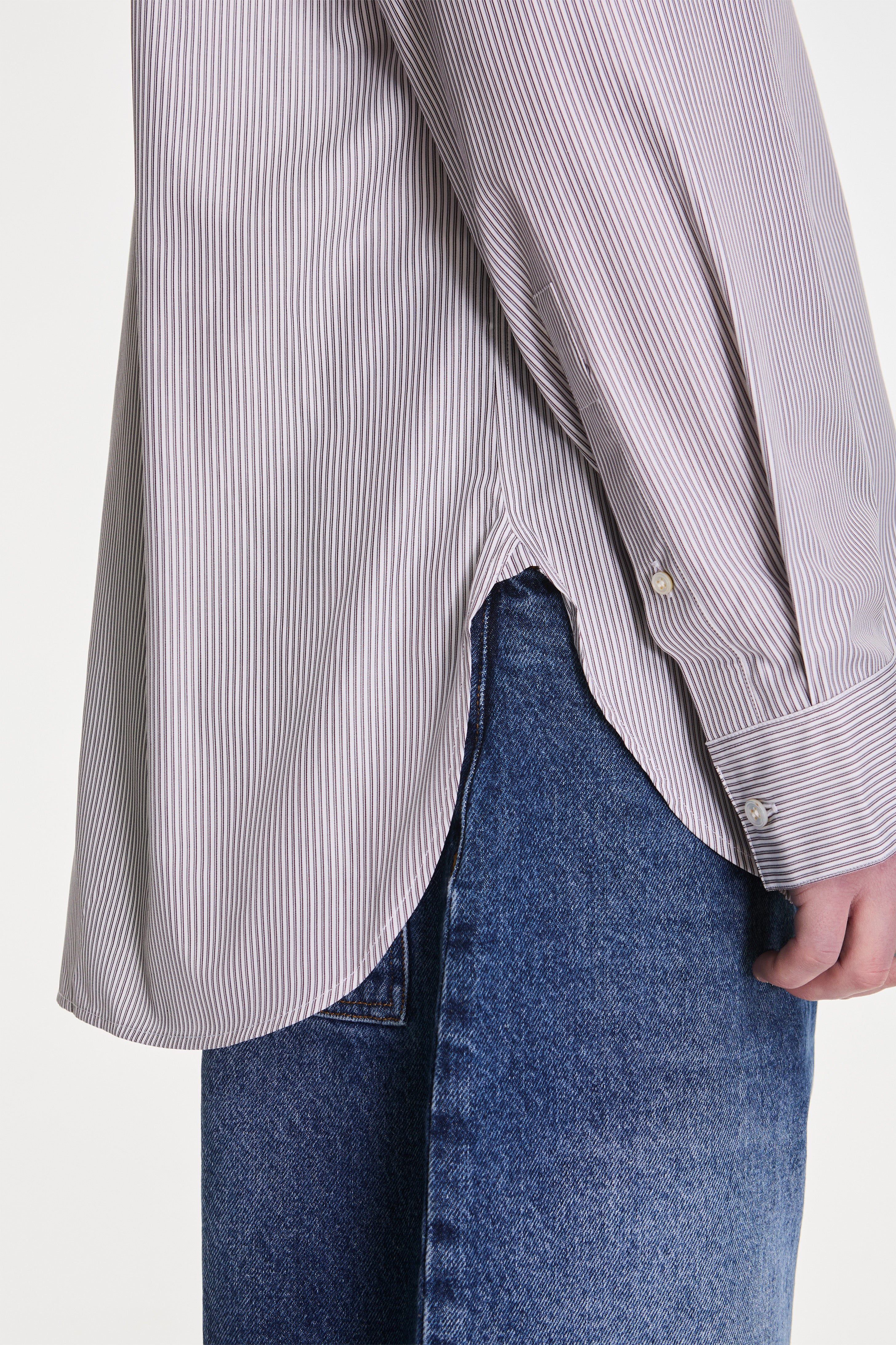 Nick Grandad Collar Shirt Narrow Shadow Stripe Grey - Image 5