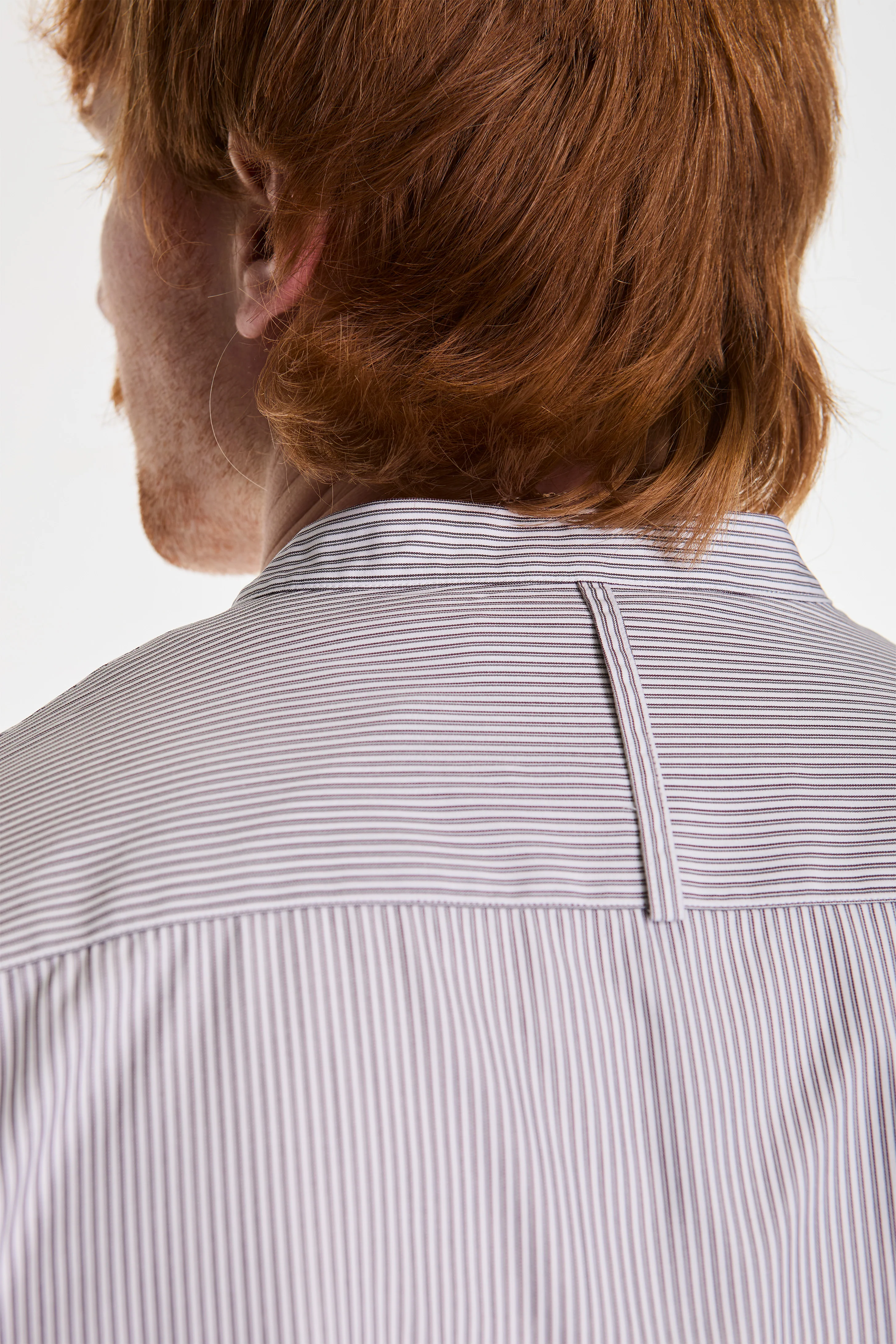 Nick Grandad Collar Shirt Narrow Shadow Stripe Grey - Image 6