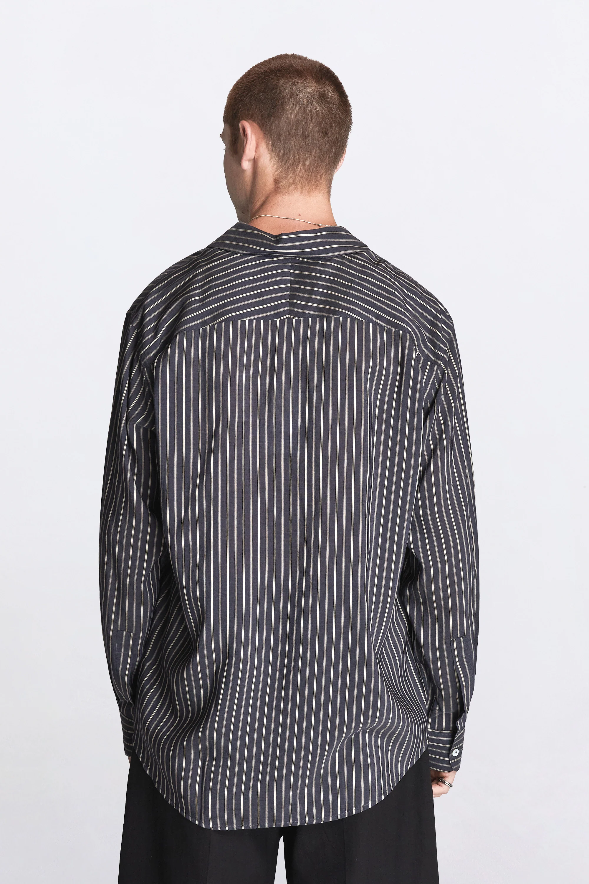 View Lyocell Silk Stripe Shirt Indigo - Image 2