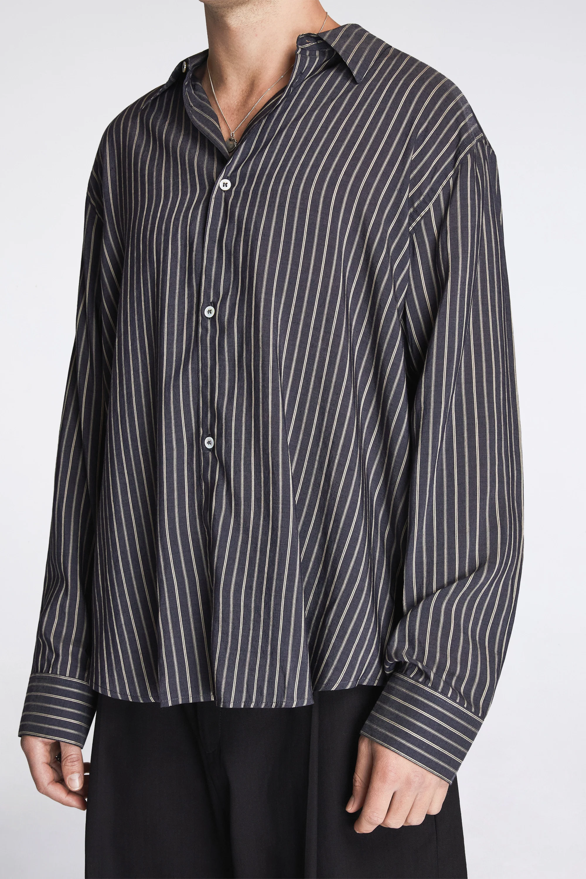 View Lyocell Silk Stripe Shirt Indigo - Image 3