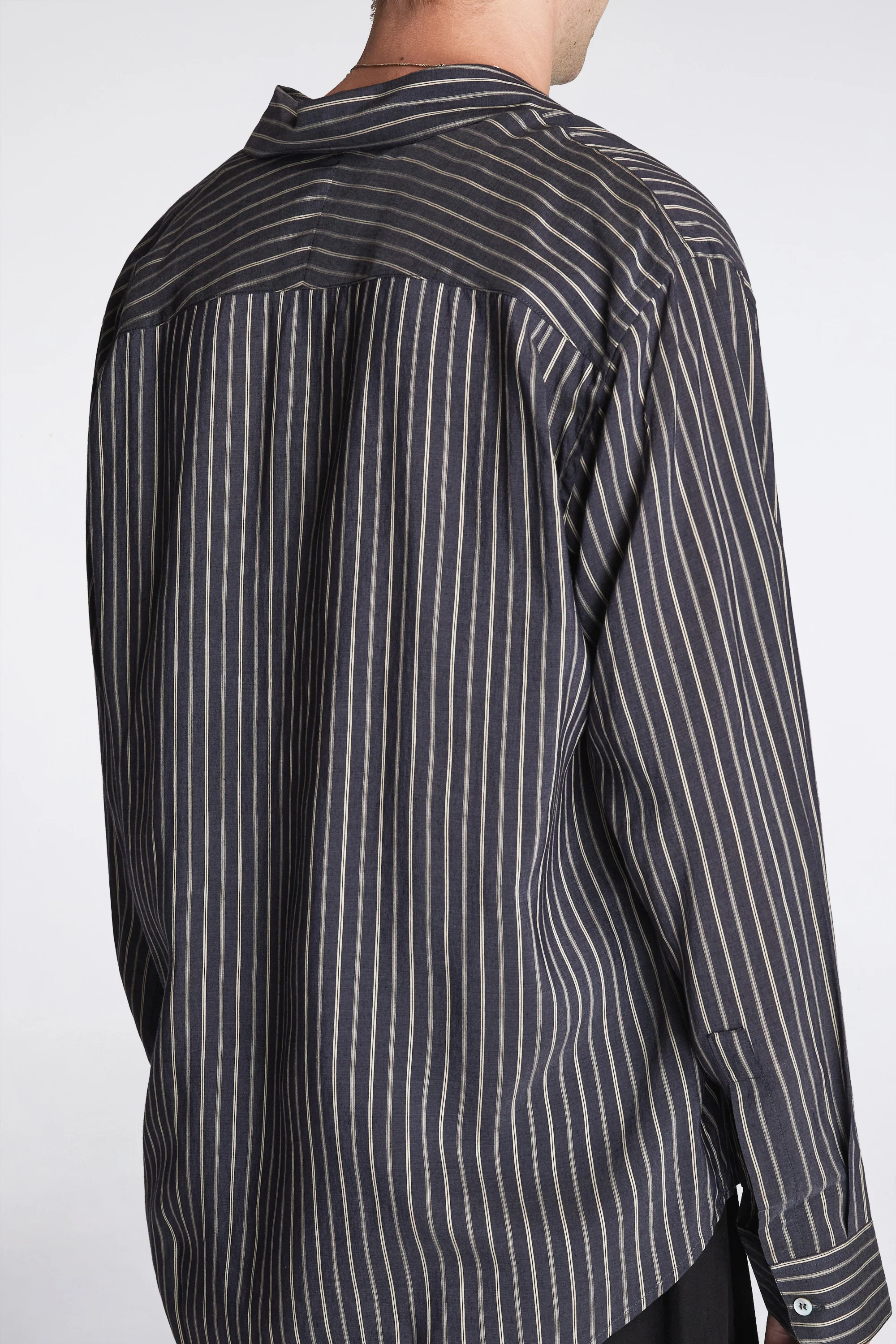 View Lyocell Silk Stripe Shirt Indigo - Image 4