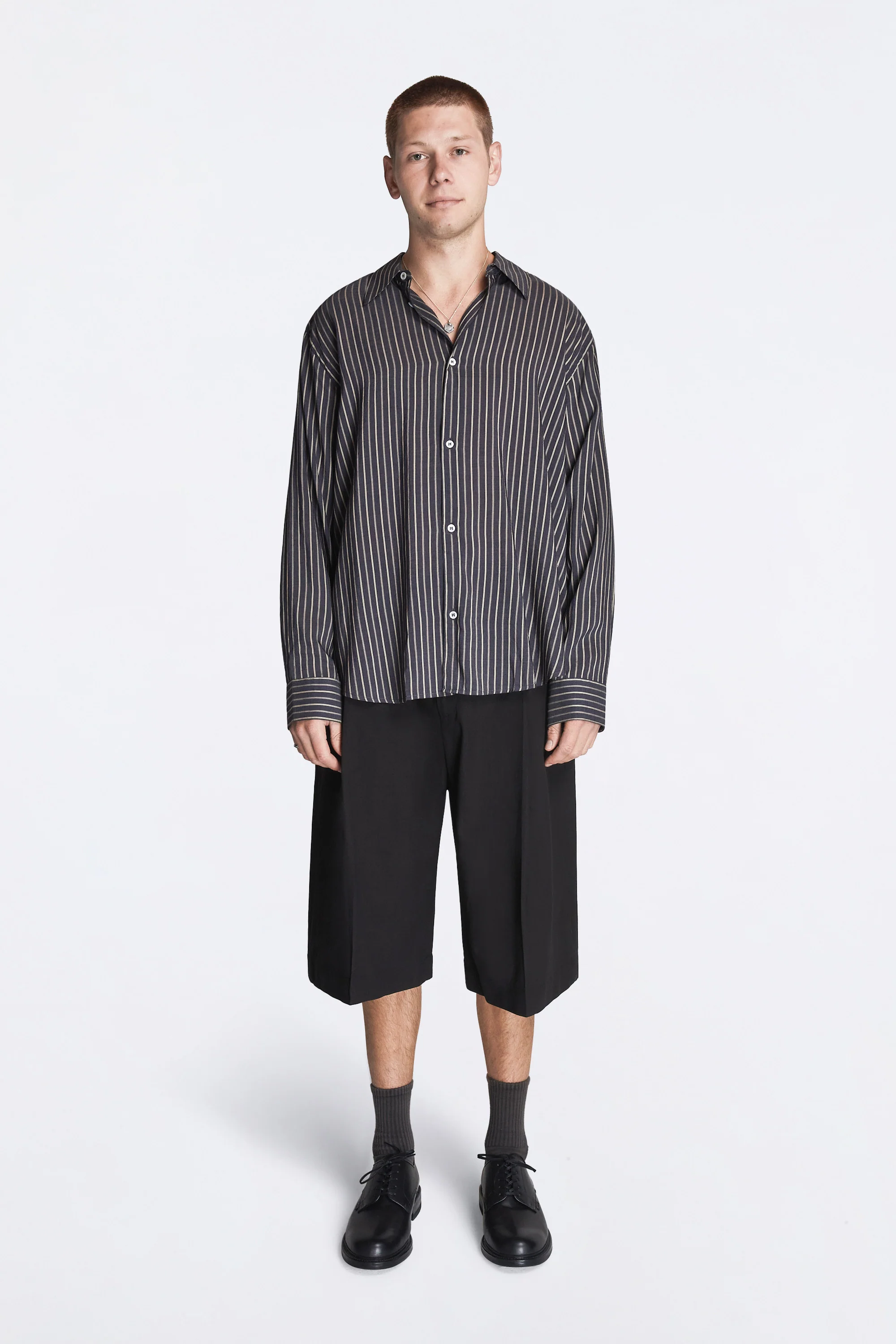 View Lyocell Silk Stripe Shirt Indigo - Image 5