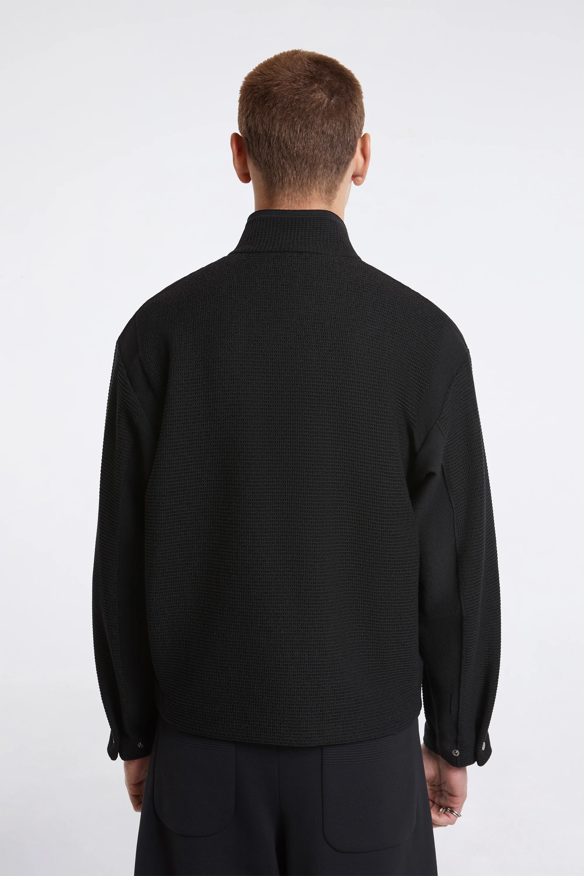Waffle Lucent Stand Collar Zip Blouson Black - Image 2