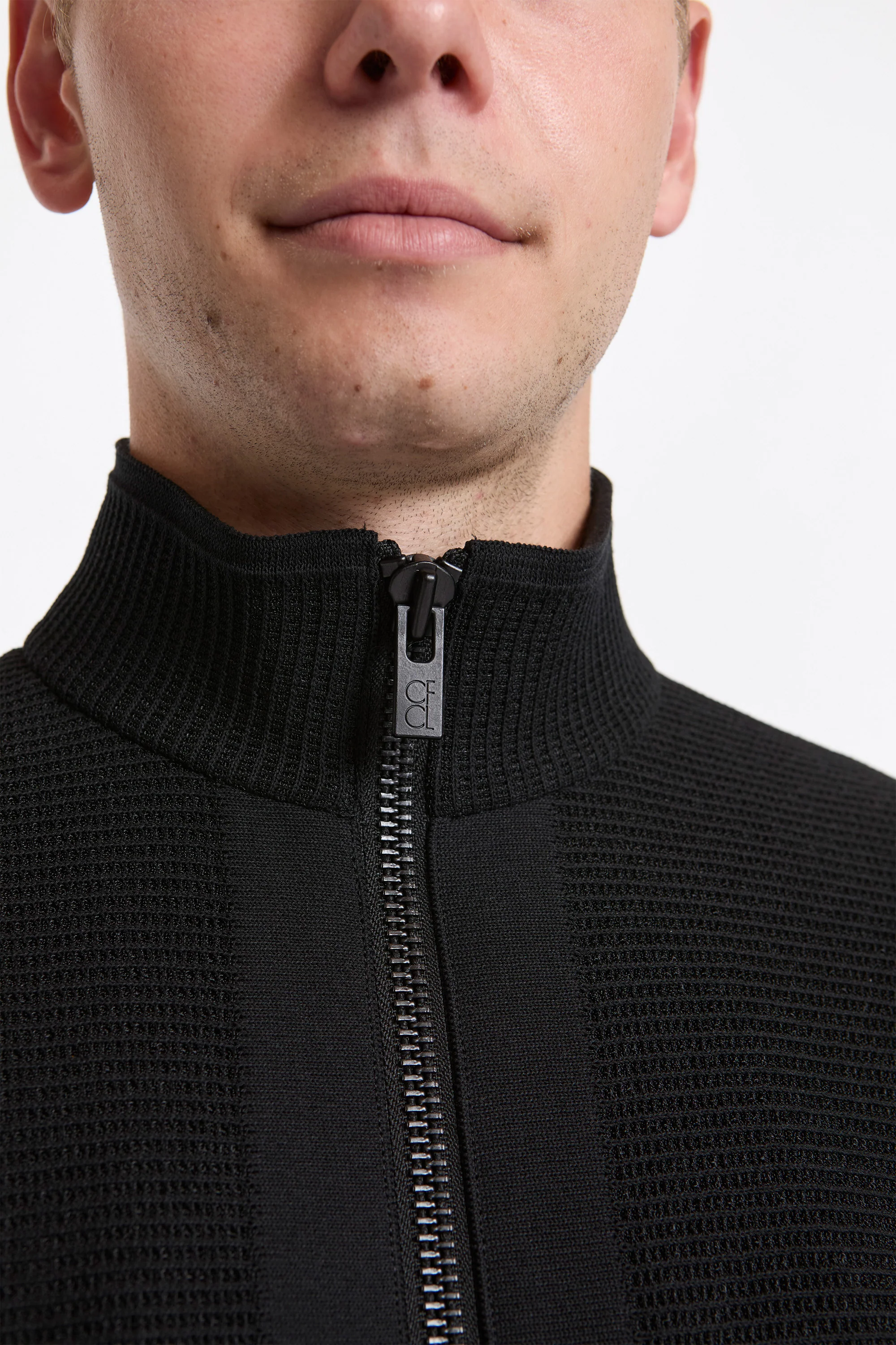 Waffle Lucent Stand Collar Zip Blouson Black - Image 3