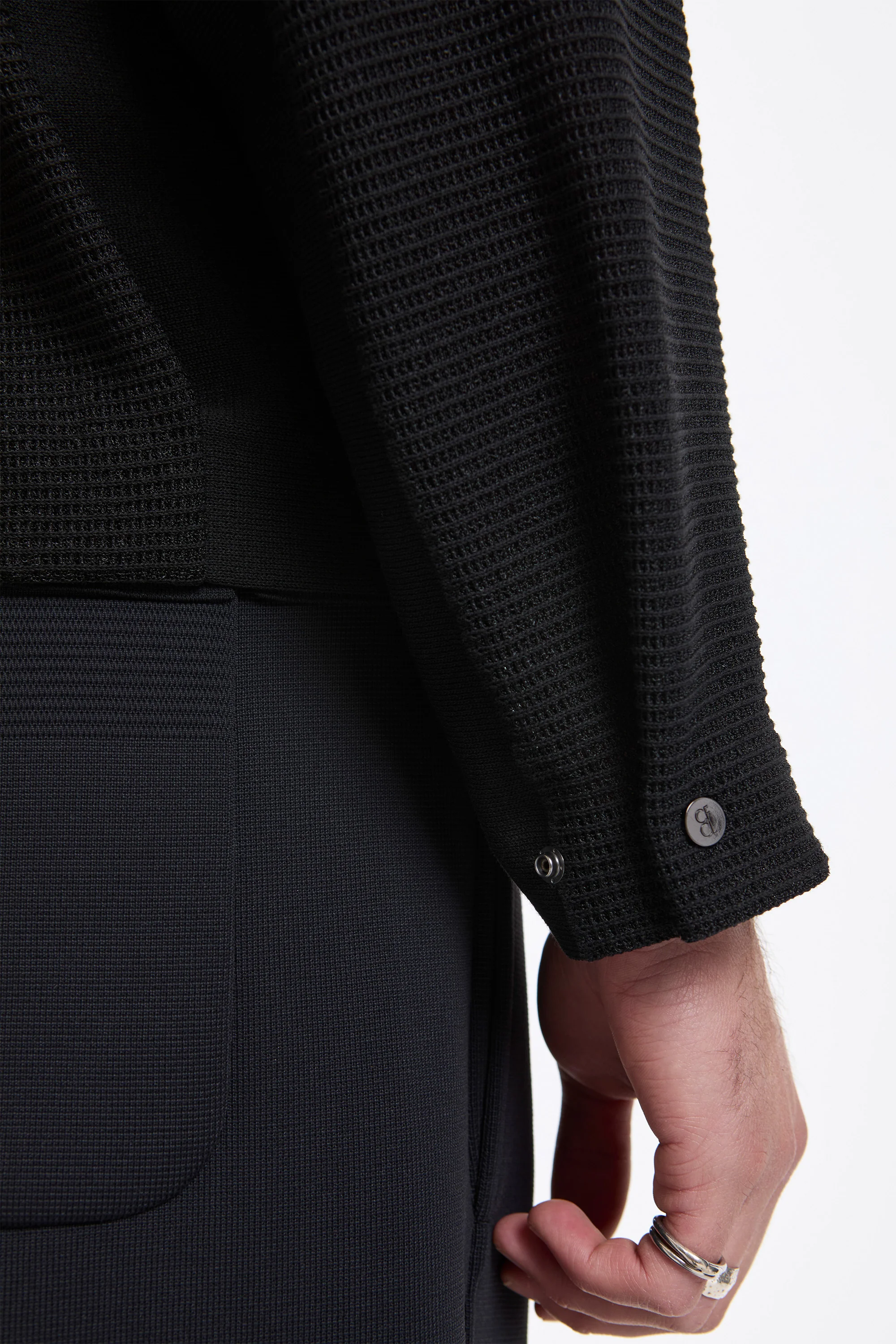 Waffle Lucent Stand Collar Zip Blouson Black - Image 6