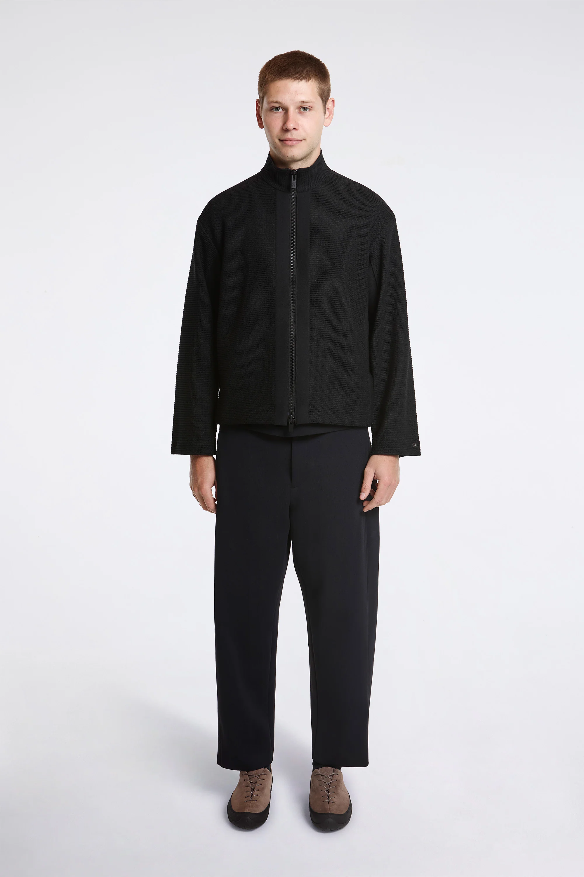 Waffle Lucent Stand Collar Zip Blouson Black - Image 7