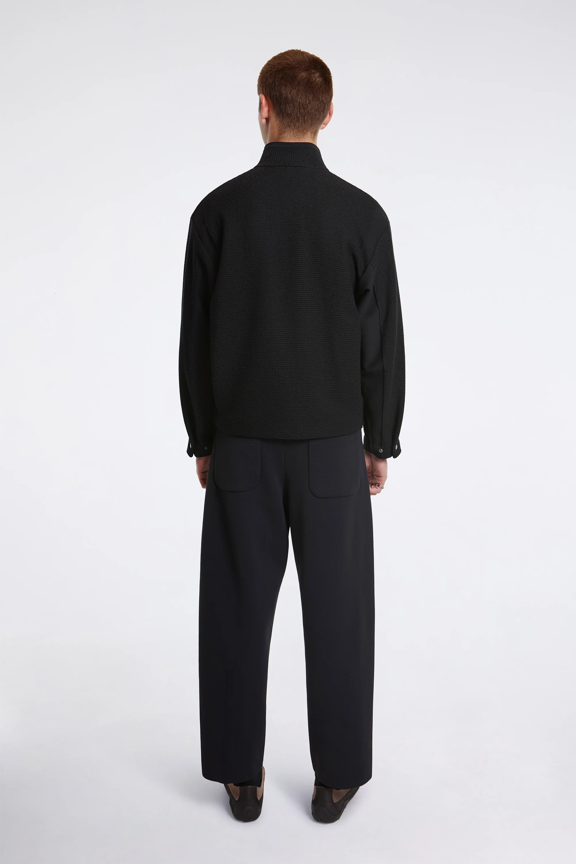 Waffle Lucent Stand Collar Zip Blouson Black - Image 8