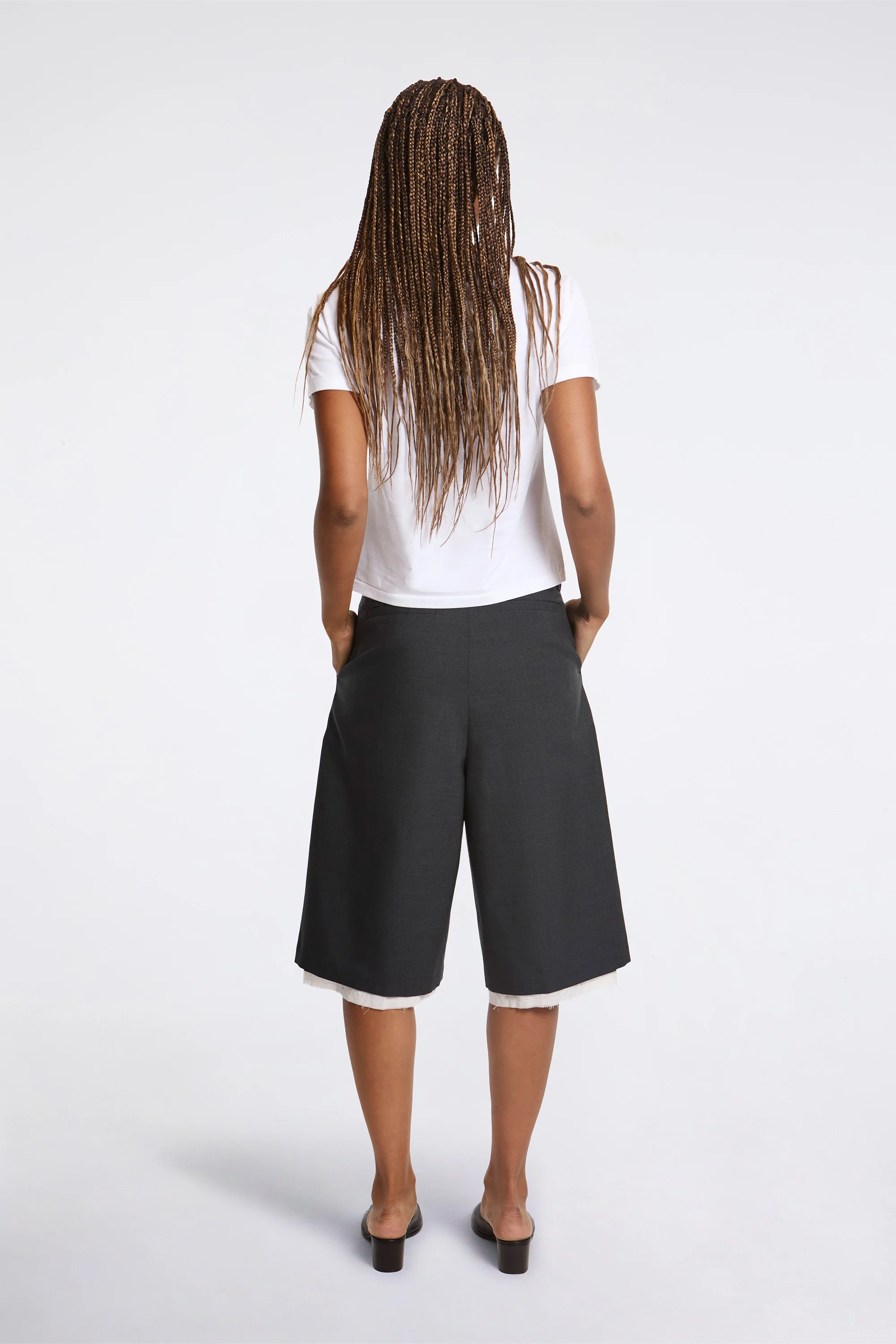 Womens Slash Shorts Dark Grey Tropical Wool - Image 6